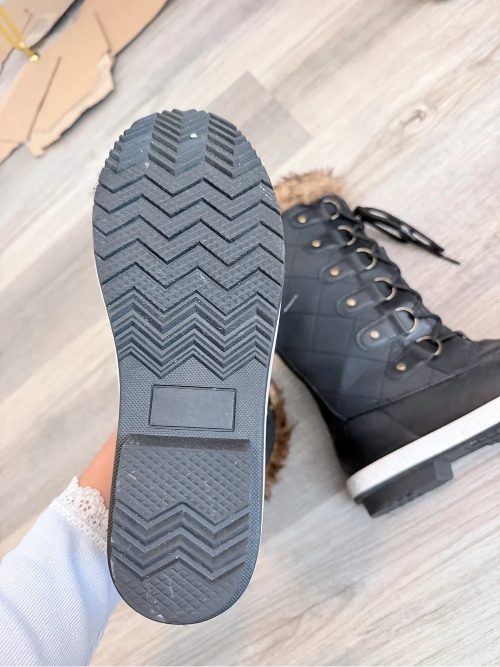 Black Quilted Faux-Fur Winter Boots - Women's Lace-Up Snow Boots